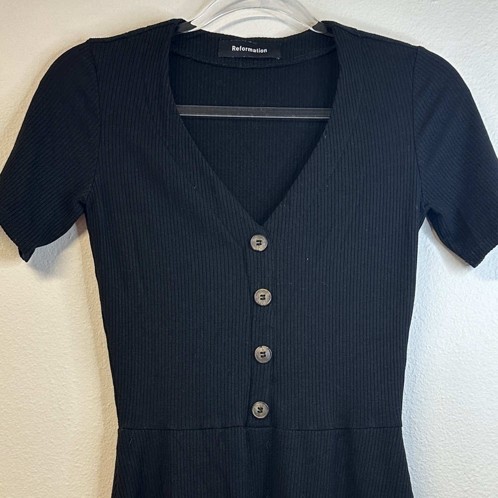 Reformation Cardinal Black Button-Front Ribbed Mini Dress Women’s Size M EUC - Picture 5 of 6